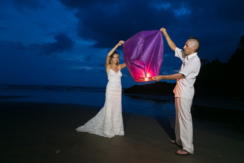 Wish Lanterns at Beach Wedding in Dominical Costa Rica - Photography by John Williamson